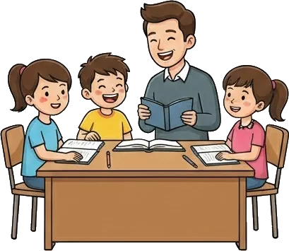 A tutor teaching three other students